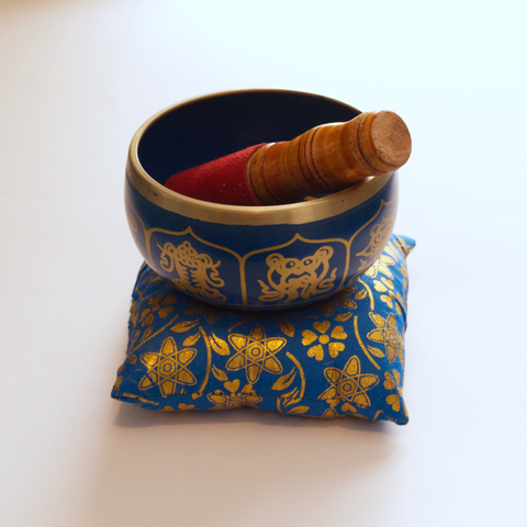 Tibetan Singing Bowl - Brass Lucky Indigo with Cushion 6cm x 11cm