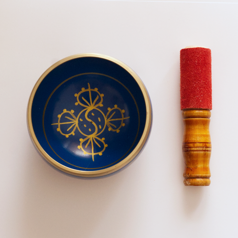 Tibetan Singing Bowl - Brass Lucky Indigo with Cushion 6cm x 11cm