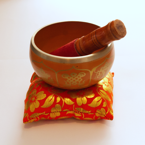 Tibetan Singing Bowl - Brass Lucky Orange with Cushion 6cm x 11cm