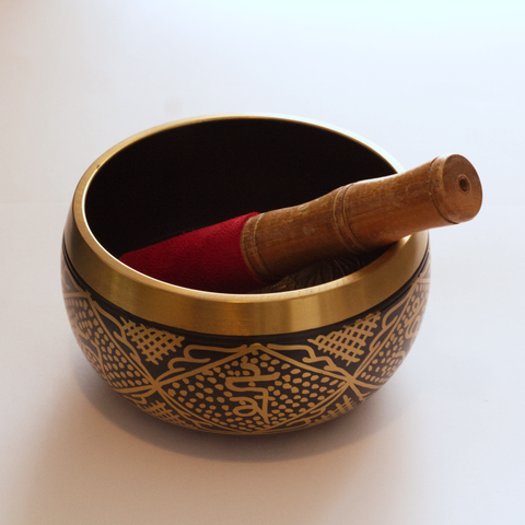 Tibetan Singing Bowl - Brass Buddha Black 15cm