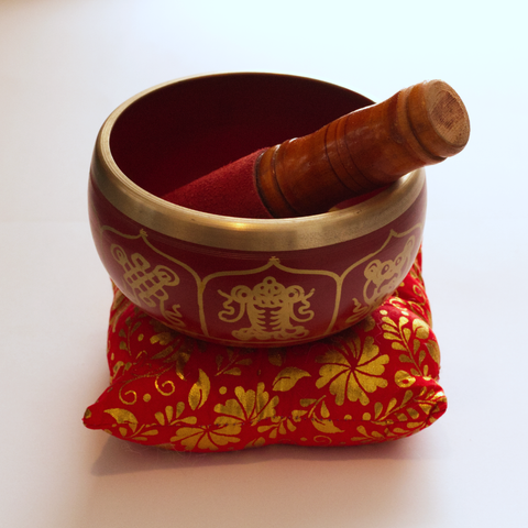 Tibetan Singing Bowl Brass Lucky Red with Cushion 6cm x 11cm