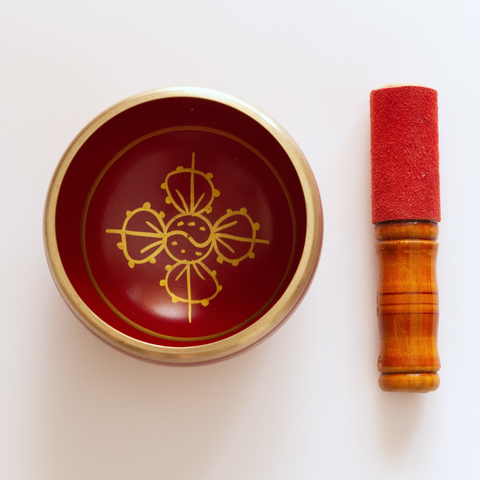 Tibetan Singing Bowl Brass Lucky Red with Cushion 6cm x 11cm