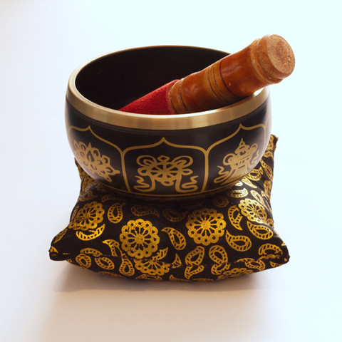 Tibetan Singing Bowl - Brass Lucky Black with Cushion 6cm x 11cm