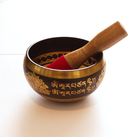 Tibetan Singing Bowl Om Mantra Black 10cm