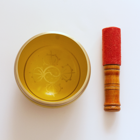 Tibetan Singing Bowl Brass Lucky Yellow with cushion 6cm x 11cm