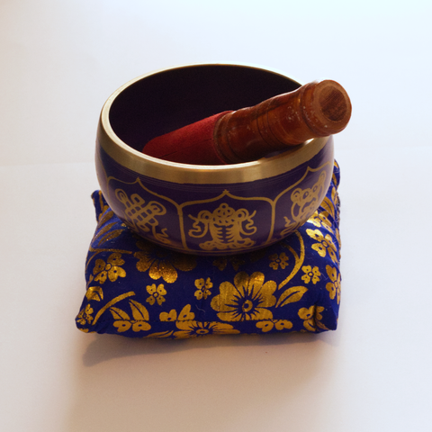 Tibetan Singing Bowl - Brass Lucky Purple with Cushion 6cm x 11cm