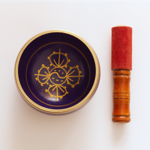 Tibetan Singing Bowl - Brass Lucky Purple with Cushion 6cm x 11cm