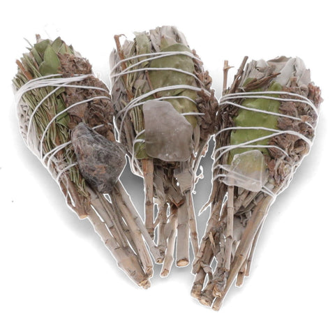 SMUDGE STICK - White Sage Torch with Mitron Leaves, Rosemary & Quartz 8cm