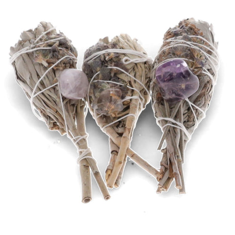 SMUDGE STICK - White Sage Torch with Lavender & Amethyst 8cm