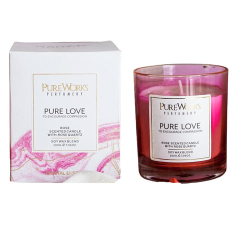Pure Love Rose with Rose Quartz Crystal Energy Candle 200gm