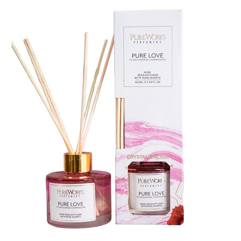 Pure Love Rose Reed Diffuser with Rose Quartz Crystal Energy