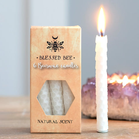 Blessed Bee White Beeswax Spell Candles for Happiness