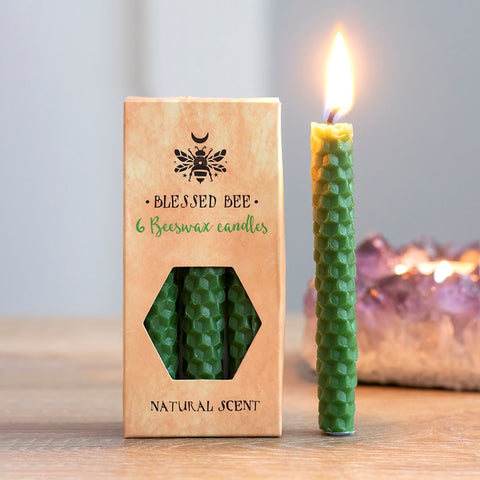 Blessed Bee Green Beeswax Spell Candles for Luck
